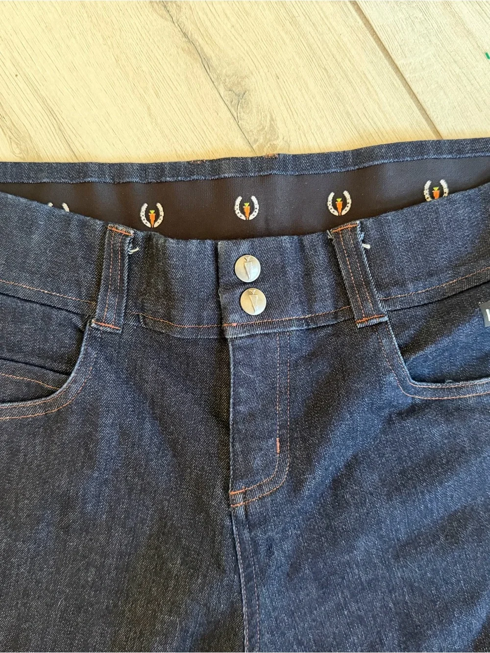 NWOT Kerrits Dark Blue Skinny Riding Jeans with Brown Knee Patches